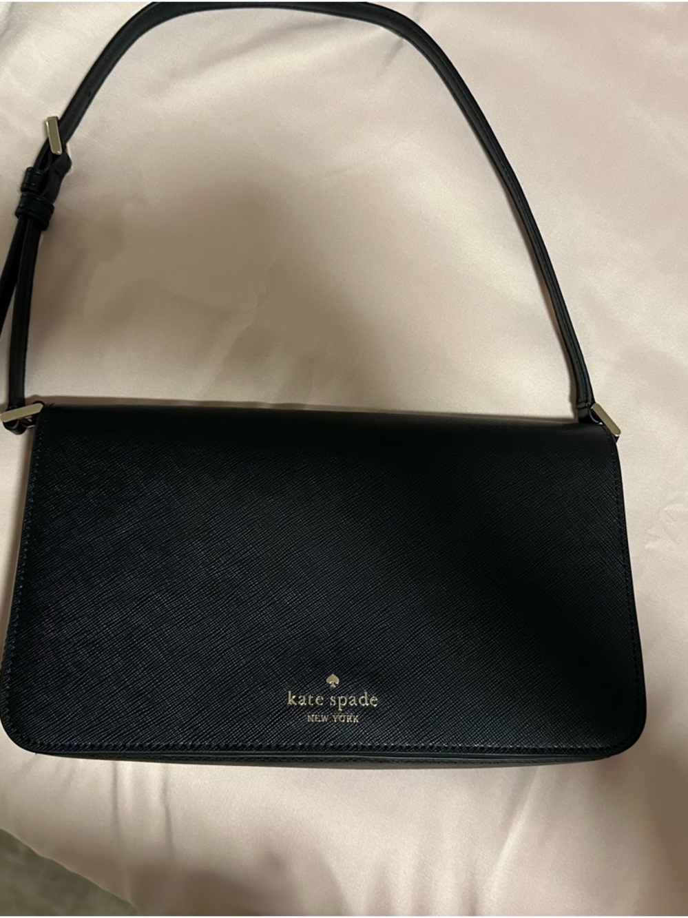 kate spade Black Saffiano Leather Shoulder Bag with Gold Logo